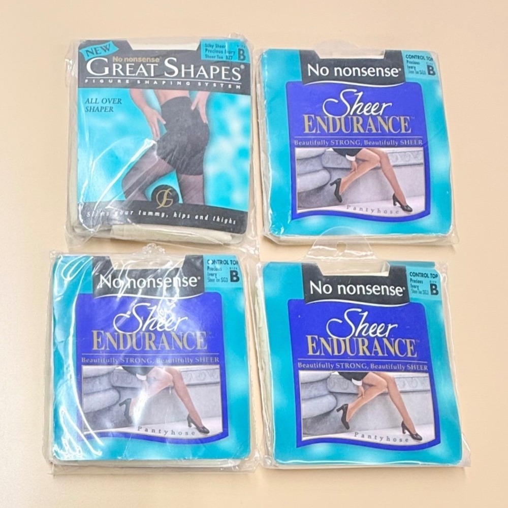 No Nonsense Pantyhose Lot 4 Ivory Size B Sheer Endurance Great Shapes Shaper
